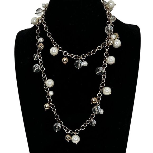 Chico's Long Necklace Women's 38" Gold-tone Faux Pearl Charm Single Strand Chain - Picture 9 of 9
